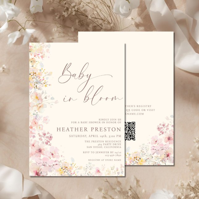 Convites Baby In Bloom Wildflower QR Baby Shower (Criador carregado)