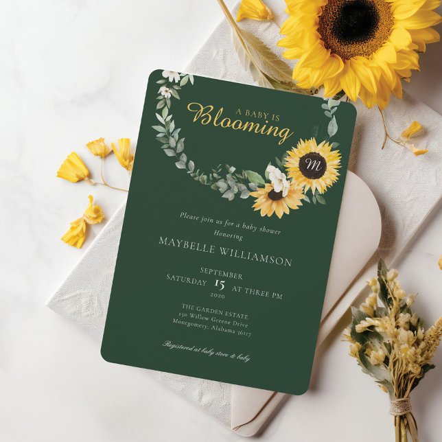 Convites Baby Is Blooming Watercolor Sunflower Chá de frald (Baby Is Blooming Watercolor Sunflower Baby Shower Invitation)