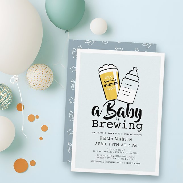 Convites Baby is Brewing Beer Baby Bottle Blue Baby Shower (Criador carregado)