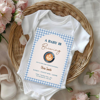 Convites Baby is Brewing Coffee Baby Shower Blue Gingham 