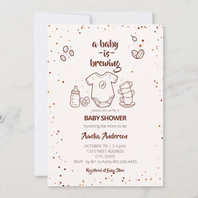 Convites Baby Is Brewing Coffee Bean Baby Shower (Frente)