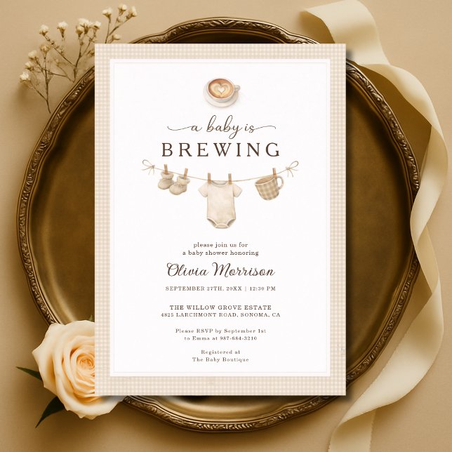 Convites Baby is Brewing Coffee Clothesline Baby Shower (Criador carregado)