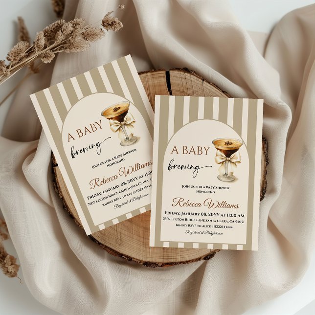 Convites Baby is Brewing Coffee Theme Beige Bow Baby Shower (Criador carregado)