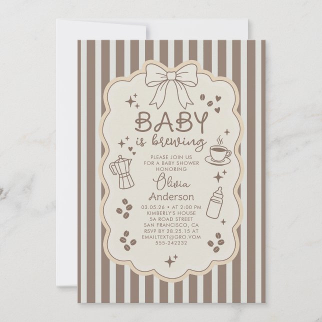 Convites Baby is Brewing Espresso Coffee Party Baby Shower (Frente)