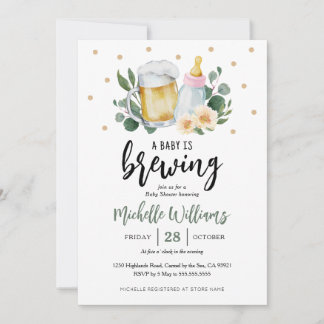 Convites Baby Is Brewing Greenery Baby Shower Invitation