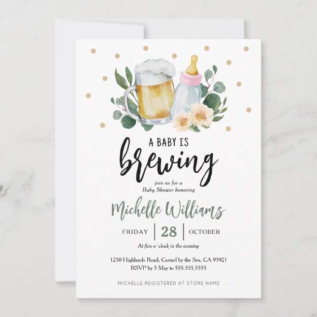 Convites Baby Is Brewing Greenery Baby Shower Invitation (Frente)