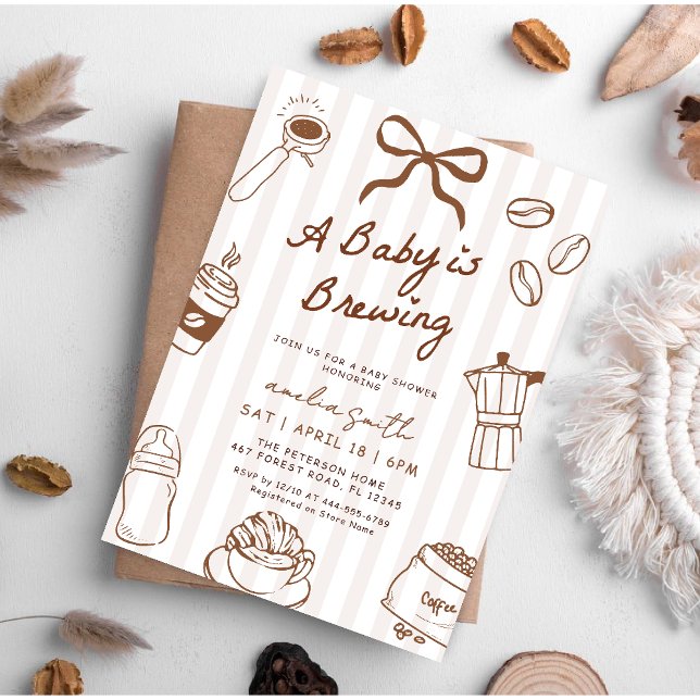 Convites Baby is Brewing Hand Drawn Coffee Baby Shower (Criador carregado)