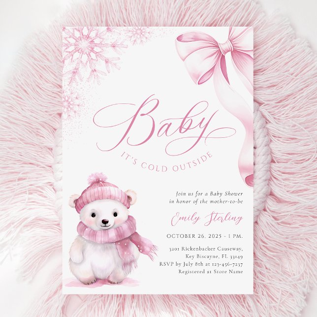 Convites Baby It’s Cold Outside Pink Bear Baby Shower (Criador carregado)