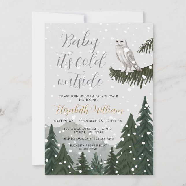 Convites Baby It’s Cold Outside Snowy Owl Baby Shower (Frente)