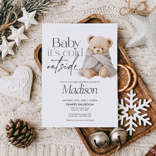 Convites Baby It’s Cold Outside Teddy Bear Baby Shower (Criador carregado)