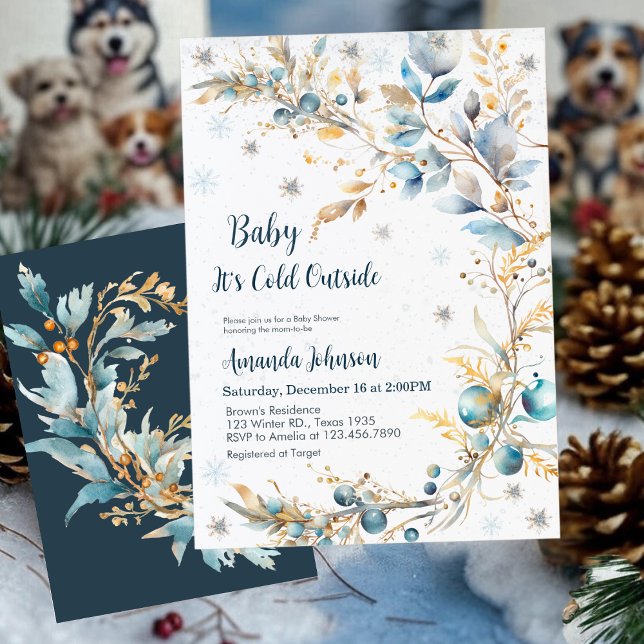 Convites Baby It's Cold Outside Baby Shower Navy Gold (Criador carregado)
