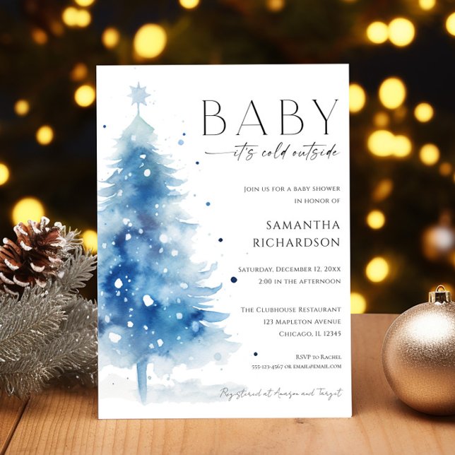 Convites Baby it's cold outside blue white boy baby shower (Criador carregado)