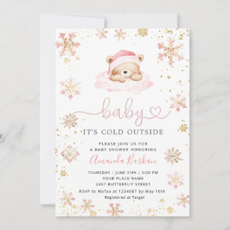 Convites Baby It's Cold Outside Boho Pink girl Baby Shower