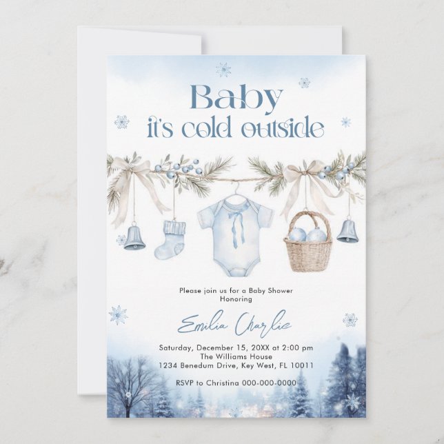 Convites Baby it's Cold Outside Boy Baby Shower (Frente)