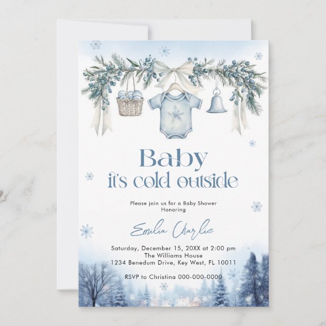 Convites Baby it's Cold Outside Boy clothesline Baby Shower (Frente)