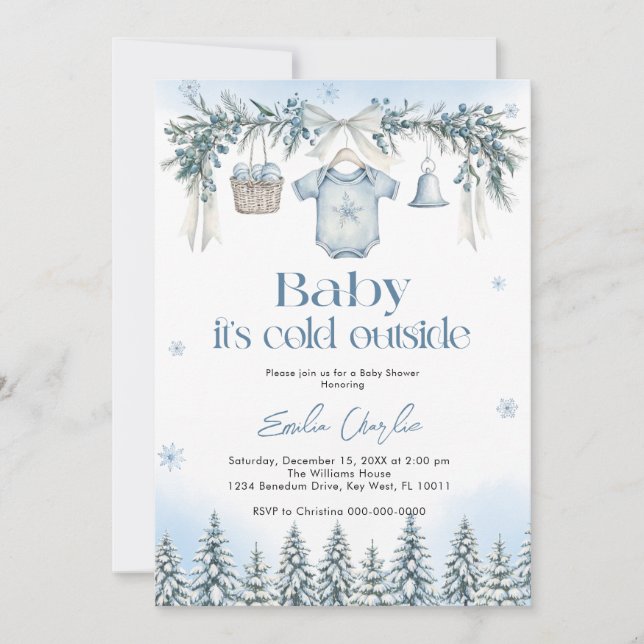 Convites Baby it's Cold Outside Boy clothesline Baby Shower (Frente)