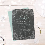 Convites Baby It's Cold Outside Chalkboard Shower Invite<br><div class="desc">Brrr! Frosty chic invitations for winter baby showers feature white snowflakes on a chalkboard background with "baby it's cold outside" in mint green and white lettering. Personalize with your gender neutral baby shower details beneath using the template fields. Cards reverse to solid icy aqua.</div>