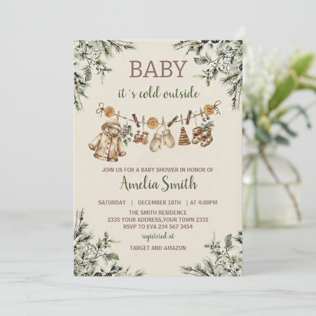 Convites Baby Its Cold Outside Clothest Line Baby Shower (Em pé/Frente)