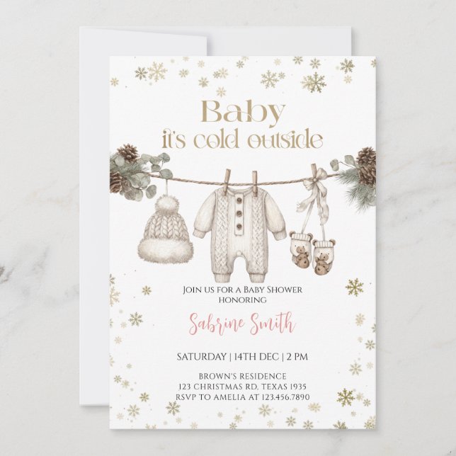 Convites Baby it's cold outside gender neutral Baby Shower  (Frente)
