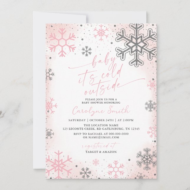 Convites Baby Its Cold Outside Pink Baby Shower Invitation (Frente)