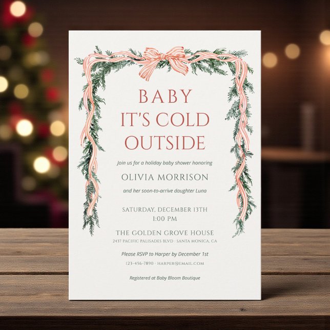 Convites Baby It's Cold Outside Red Bow Baby Shower (Criador carregado)