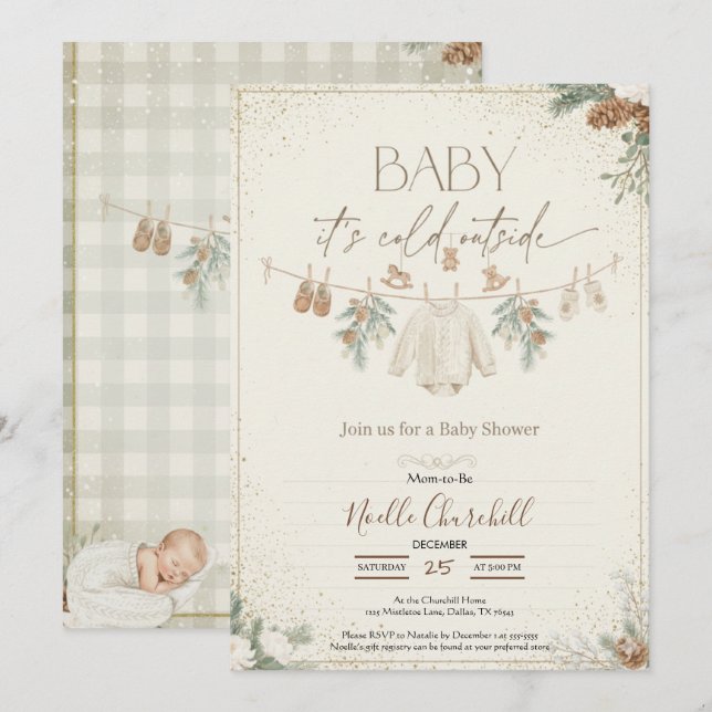 Convites Baby It's Cold Outside Winter Baby Shower  (Frente/Verso)