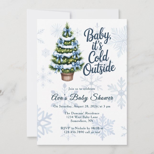 Convites Baby, It's Cold Outside Winter Boy Baby Shower  (Frente)