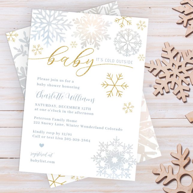Convites Baby It's Fold Outside Winter Invite Boy (Winter wonderland - Baby its cold outside baby shower invitation - Dusty Blue)
