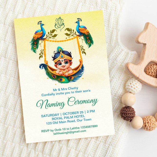 Convites Baby Krishna nomeando Namkaran Cradle Ceremonia (Cute baby Krishna Namkaran Baby Naming Cradle Ceremony editable template invitation digital download)