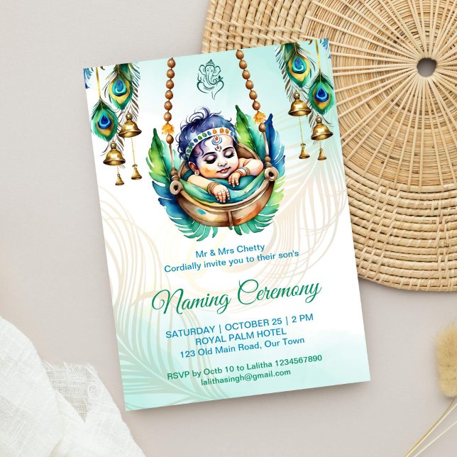 Convites Baby Krishna nomeando Namkaran Cradle Ceremonia (Baby Krishna naming ceremony namkarana cradle ceremony editable template invitation digital download)