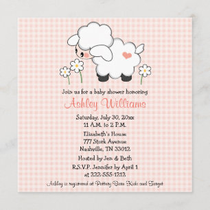 Convites Baby Lamb Baby Shower Invances Rosa Gingham