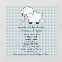 Convites Baby Lamb Baby Shower Invasores Blue Gingham