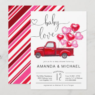 Convites Baby Love Balões de Coração de Caminhão Vermelho