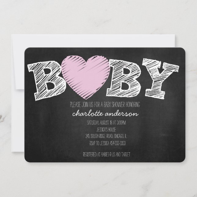 Convites Baby Love Chalkboard Girl Chevron Chá Convidado (Frente)