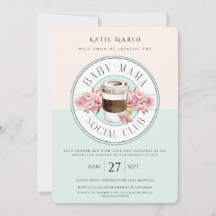 Convites Baby Mama Social Club - Teal Chá de fraldas