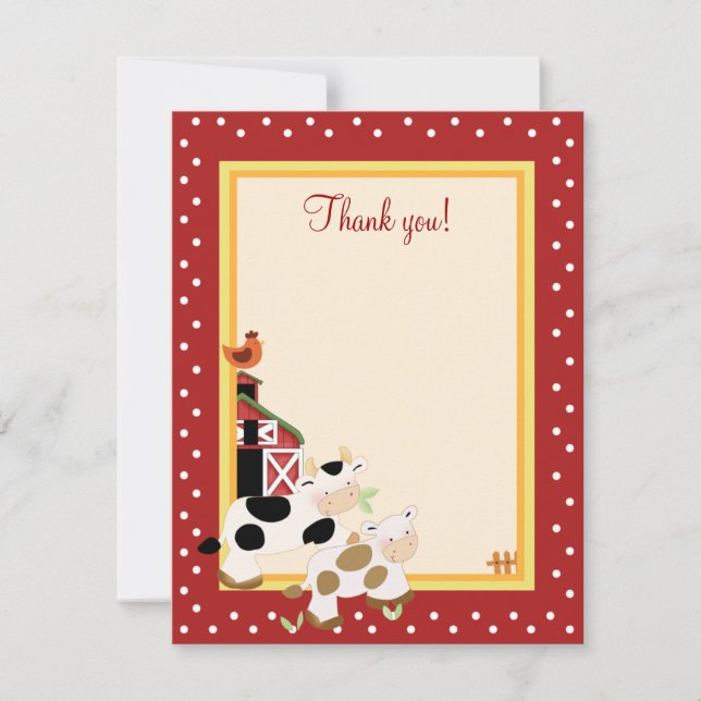 Convites BABY MOO COW (Vermelho) 4x5 Flat Obrigado Nota (Frente)