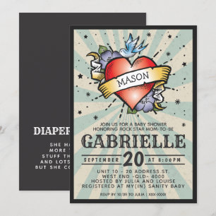 Convites Baby Name Rock and Roll Tattoo Chá de fraldas