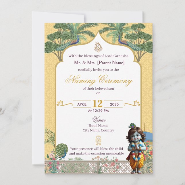 Convites Baby Naming Ceremony Invitation Krishna Namkaran (Frente)