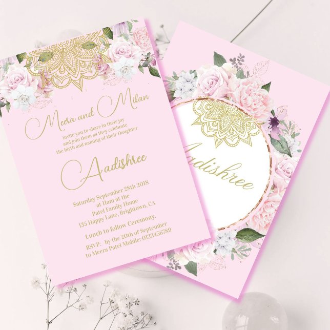 Convites Baby Naming Hindu Namkaran Ceremony Rosa (Criador carregado)