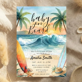 Convites baby on board beach coast surfboard baby shower