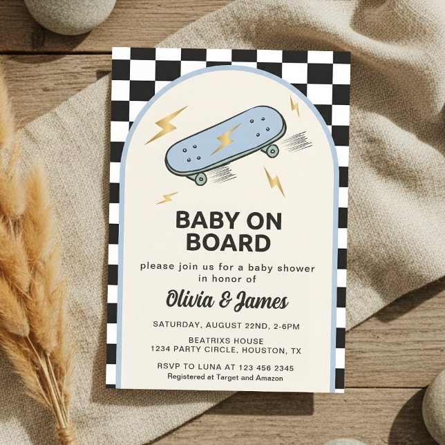 Convites Baby on Board Skateboard Baby Shower party (Criador carregado)