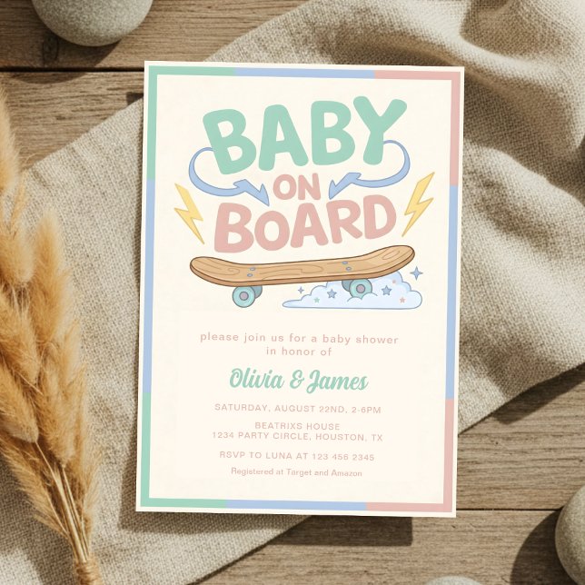 Convites Baby on Board Skateboard Baby Shower party (Criador carregado)