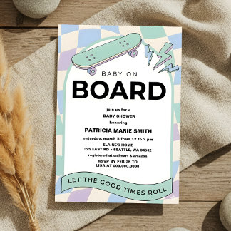 Convites Baby on Board Skateboard Baby Shower party Invitat
