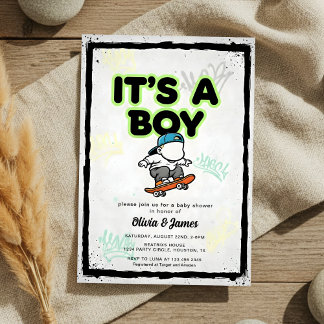 Convites Baby on Board Skateboard Baby Shower party Invitat