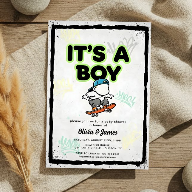 Convites Baby on Board Skateboard Baby Shower party Invitat (Criador carregado)