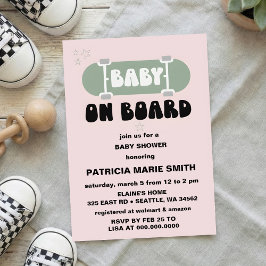 Convites Baby on Board Skateboard Baby Shower party Invitat