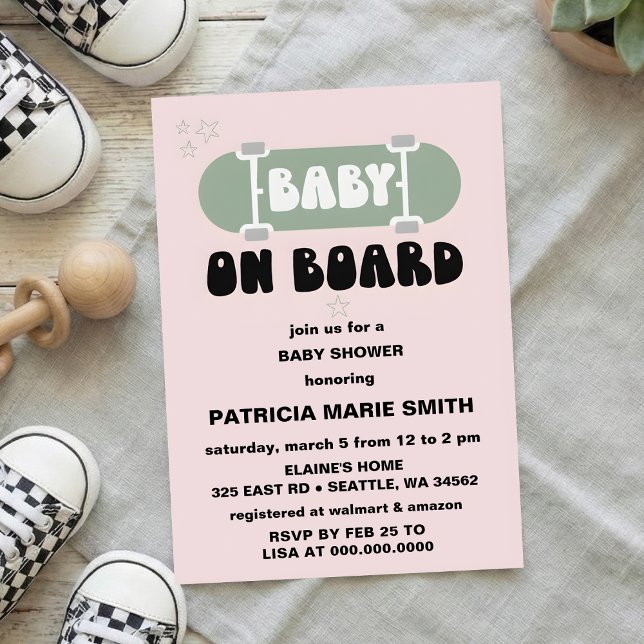 Convites Baby on Board Skateboard Baby Shower party Invitat (Criador carregado)