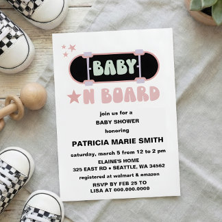 Convites Baby on Board Skateboard Baby Shower party Invitat
