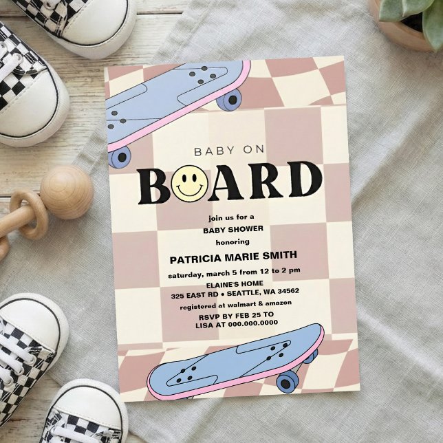 Convites Baby on Board Skateboard Baby Shower party Invitat (Criador carregado)