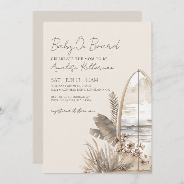 Convites Baby On Board Summer Boho Beach Baby Shower (Frente/Verso)
